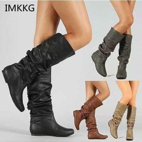 2018 autumn winter temperament ladies new flat bottom tank top quality Round head tube in female boots Martin boots