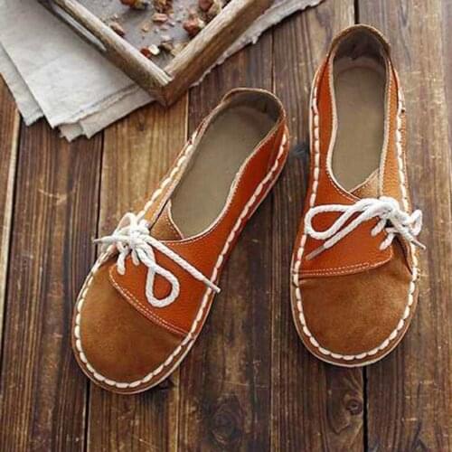 2021 Spring Womens Flat Vulcanized Shoes Ladies Retro Lace Up Mixed Color Leisure Sneakers Sewing Plus Size Female Footwear