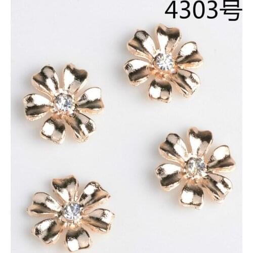 50pcs 13mm Fashion Style Metal Alloy Gold Color Crystal Flower Charm Pendants For Jewelry Making