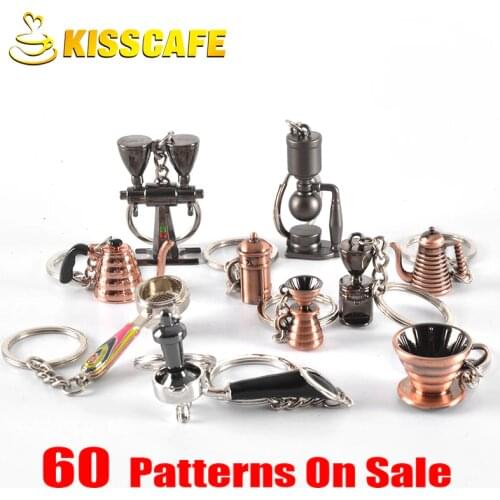 Espresso Coffee Accessories Coffee keychain moka pot/syphon/kettle/grinder/tamper/milk jug/portafilter style coffee keyring gift