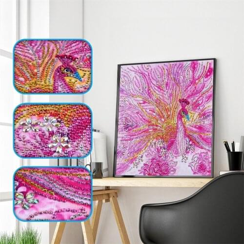 Special Shaped Diamond Painting Pink Peacock Spreads Tail Feathers DIY 5D Cross Stitch Kits Crystal Rhinestone Embroidery Arts
