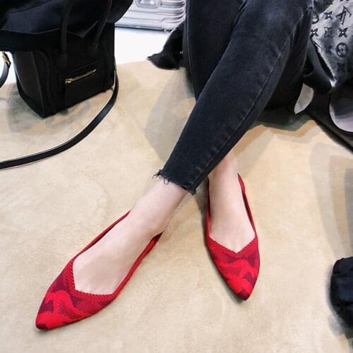 Women Flat Shoes Shallow Mouth Pointed Toe Ballet Female Boat Shoes Wool Knitted Loafers Comfortable Ladies Shoe Zapatos Mujer