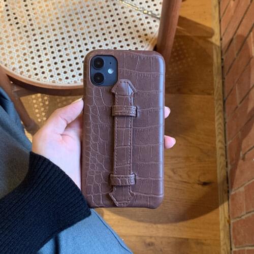 Luxury Crocodile Skin Leather Phone Case For iPhone 12 11 Pro Max Wristban Cover For iPhone XS MAX XR X 7 8 Plus Bracket Funda