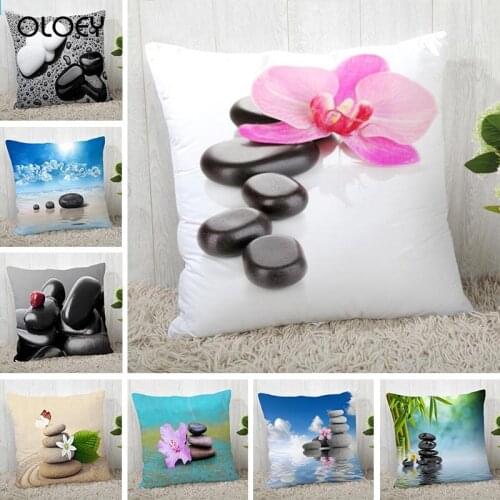 Zen Stone Cushion Cover Orchid Flower Square Cushion Cover Christmas Zipper Cushion Cover Home Decoration 45 * 45cm (One Side)