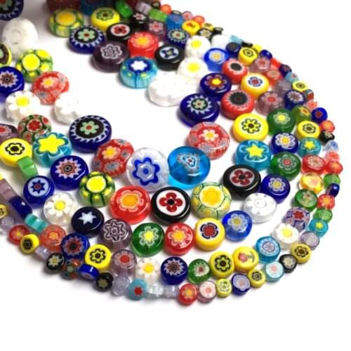 Millefiori Flower Lampwork Glass Beads Oblate Loose Spacer Beads for Jewelry Making Crafts Beacelet DIY Necklace Accessories