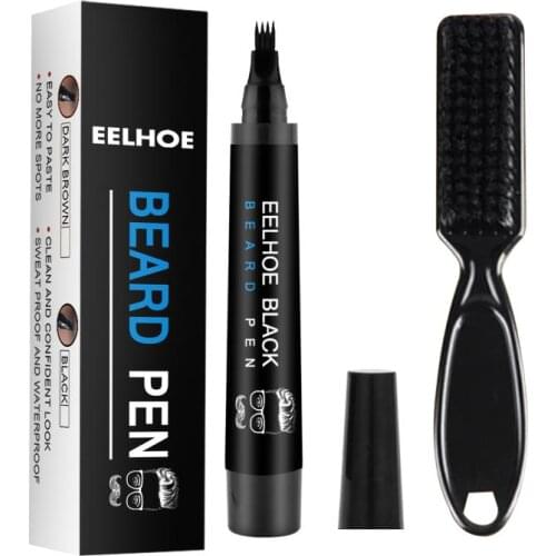 2Color Four-prong Black Beard Filler Pencil Beard Tracing Pen Waterproof Moustache Coloring Shaping Tools No Easy Fading Smooth