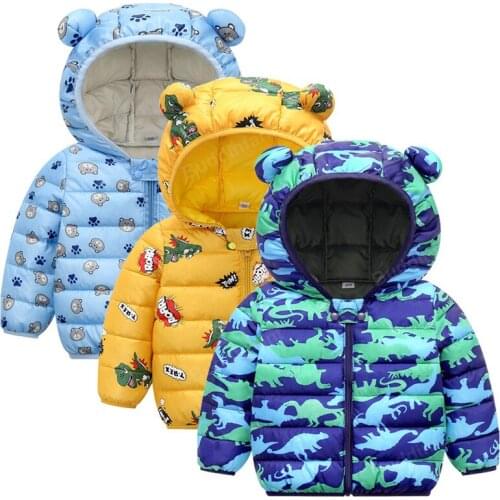 Children Jackets Autumn Winter Kids Outerwear Coats Cute Dinosaur Cartoon Jacket For Boys Baby Girls Parka with Ear 1-7T Clothes