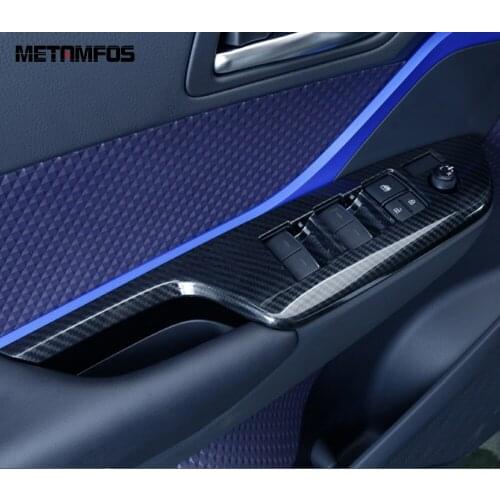 For Toyota CHR C-HR 2016-2018 2019 Carbon Fiber Window Lift Switch Button Cover Trim Inside Armrest Frame Inner Car Accessories