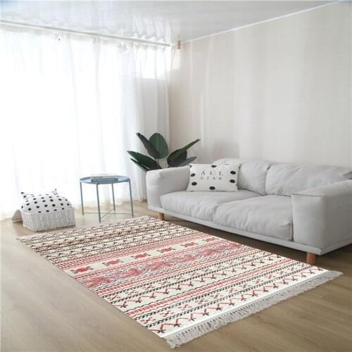 New Cotton Linen Tassel Carpet for Living Room Nordic Hand Woven Home Bedroom Rugs Boho Floor Mat Bedside Rug Machine Wash