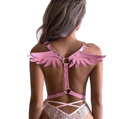 Leather Harness Bra Punk Gothic Chest Belt Suspender Straps Sexy Lingerie Erotic Angel Wing Women Body Bondage Cage Garter BDSM