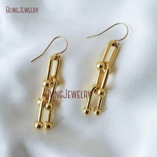 ER35117 Chunky Gold U Ball Link Horseshoe Thick Chain Earrings Dangle Cable Drop Earrings