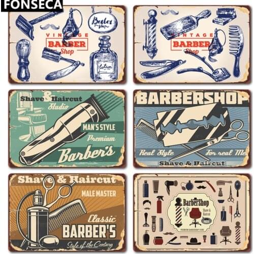 Barber shop Metal Sign Vintage Tin Sign Plaque Metal Vintage Wall Decor for barber shop Retro Metal Posters Iron Painting