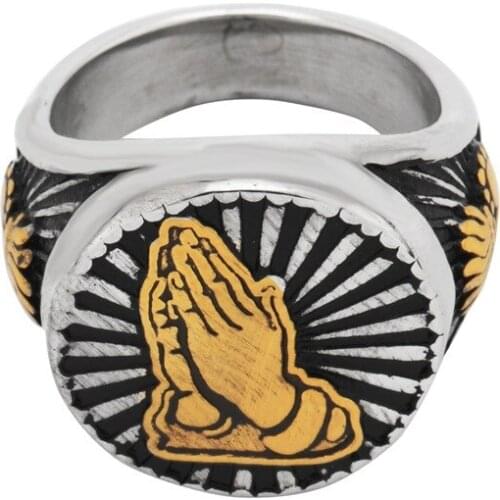 Fashion New Hand Prayer Ring Two Color Ring Mens Motorcyclist Hip Hop Party Jewelry Accessory Birthday Gift Size Us8-13