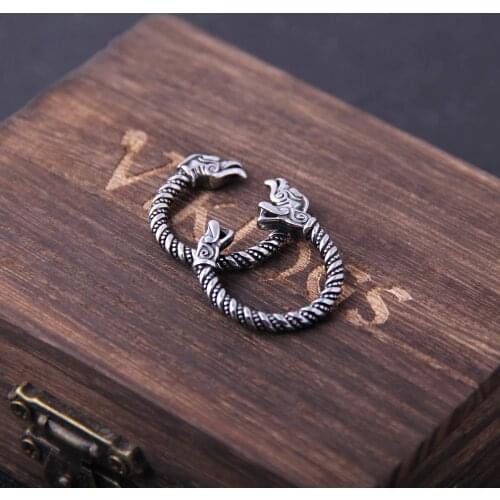 Never Fade Stainless Steel Viking Dragon Statement Rings Men Vintage Color Nordic Viking Totem Odin Men Rings Jewelry