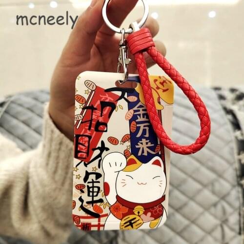 Jubilant Fortune Cat Creative Lanyard Card Holder Student Hanging Neck Mobile Phone Lanyard Badge Subway Access Card Holder
