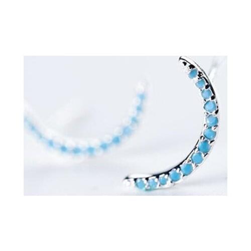 New Arrival Korean Style Fresh Exquisite Moon 925 Sterling Silver Jewelry Sweet Blue Crystal Crescent Stud Earrings SE924