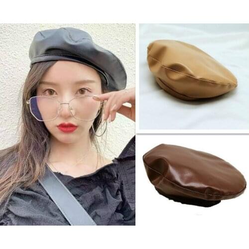 New Beret Cap Fashion Women Casual PU Leather Beret Hat For Women Autumn Winter Retro Beanie Caps Hot