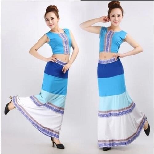 New Dai Dance Peacock Costumes Chinese Folk Dance Thailand Dance Performance Clothing Ethnic Elastic Sequined Fishtail Skirt