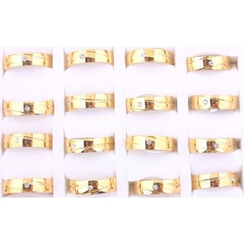 Wholesale Bulk Job 5Pcs 8MM CZ Stone 316L Stainless Steel Gold Ring Band Eternity Men Women Wedding Party Valentine Gift