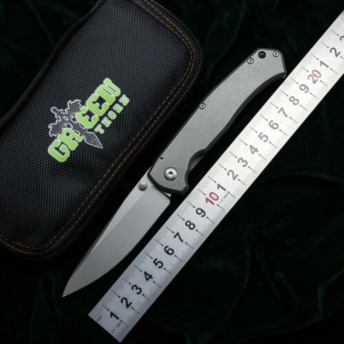 Green Thorn Rat fol turning Folding Knife Titanium Handle D2 Blade Outdoor Hunting Camp Survival Fruit Pocket Kitchen EDC Tools