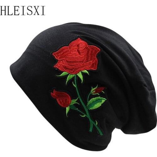 New Fashion Spring Autumn Warm Floral Women Beanies Skullies Casual Brand Beauty Colorful Girls Hat Solid Female Bonnet Bone