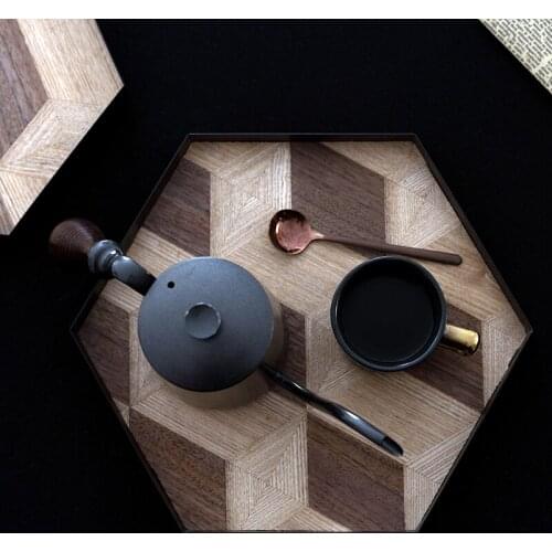 Hexagon Wood Cake Cupcake Plates Fruit Biscuits Coffee Wood Tray for Wedding Home Baking Dinnerware Cookies Donuts Display Tray