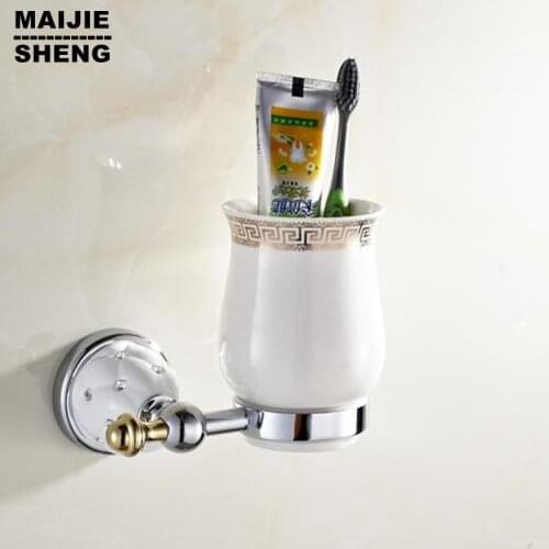 New Modern home decoration luxury European style Chrome copper toothbrush tumbler&cup holder wall mount bath product