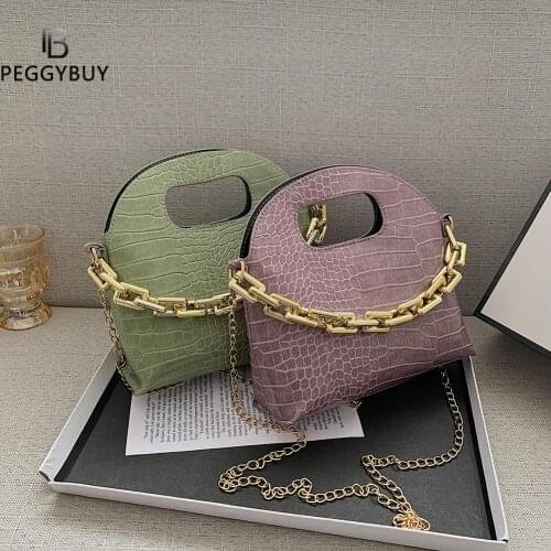 Alligator Pattern Shoulder Bag Fashion PU Leather Women Designer Handbag Chain Solid Color Messenger Bag