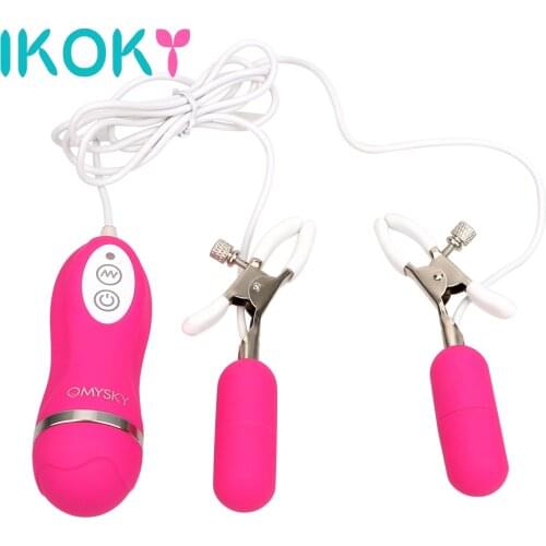 IKOKY Female Masturbation Vibrating Nipple Clamps Sex Toys for Women Adult Products Breast Massage 10 Frequency Nipple Vibrator