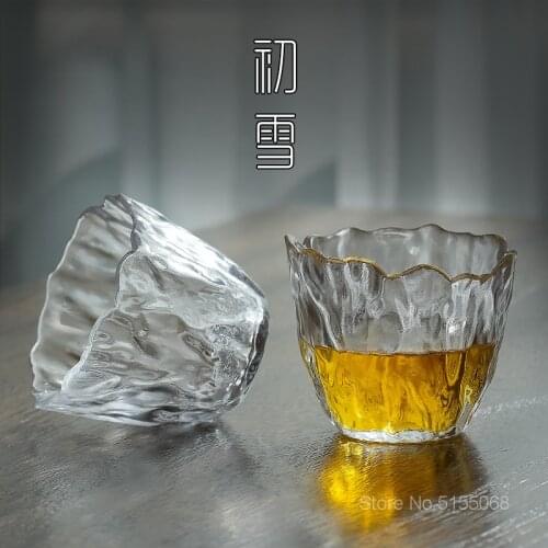 Japanese Style Frost Flowers Hammer Kung Fu Tea Cup Petal Sake Glass Female Beautiful Art Wine Shot Glass Whisky Tumbler Teacup
