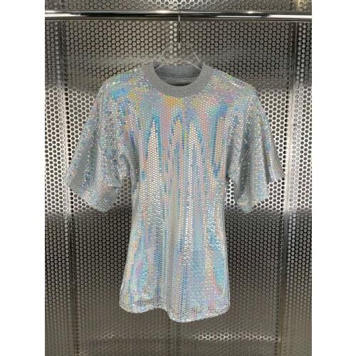 High 2021SS Summer Quality Women New Sequined Short Sleeve T-Shirt Tops Female Fashion Tee Gdnz 7.10