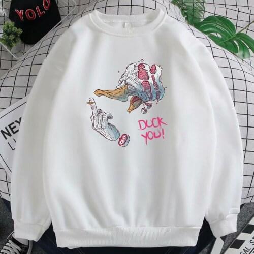 Funny Little Duck Horror Cool Print Warm Sweatshirts For Women Korean Punk Female Hoodies Fashion Loose Womens Round Neck Hoodie