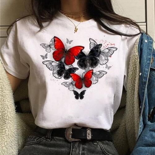 2021Summer Vintage Beautiful Butterfly Print T-Shirt Harajuku Women Hipster Heart T Female Short Sleeve Tops Fashion Tee
