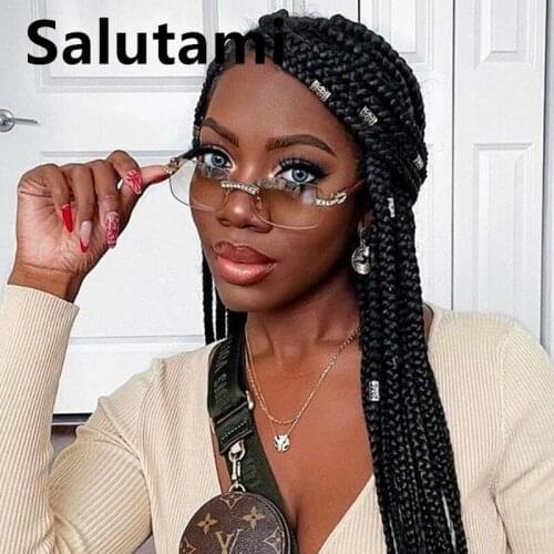 Ins New Fashion Small Squre Crystal Sunglasses For Women Alloy Rimless Elegant Gradient Sun Glasses Female Rhinestone Shades