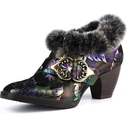 YourSeason Winter Ladies 2021 Genuine Leather Shoes High Heels Turned over Edge Print Handmade Women Casual Pumps