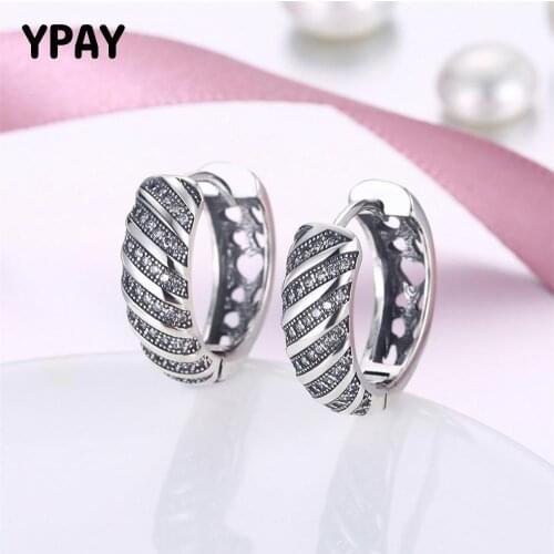 YPAY Luxury Round Hoop Earrings for Women Vintage 100% Real 925 Sterling Silver Brinco with Zircon Fine Jewelry Brinco YME024