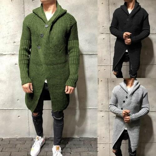 Winter Autumn Men Solid Color Knitted Sweater Buttons Cardigan Warm Jacket Coat