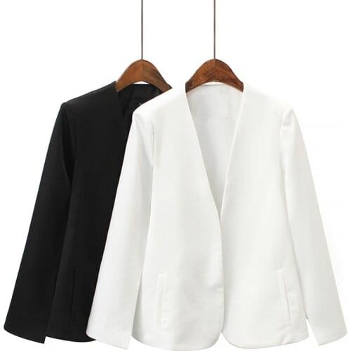 ZXQJ Women 2021 Fashion Office Wear Collarless Blazer Coat Vintage Long Sleeve Diagonal Pockets Female Chic Suit Coat