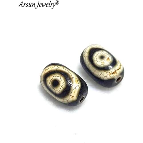 2pcs/iot 8*12mm Cylindrical Agate Beads Tibet Phoenix Eye Totem Old Black/White DZI Beads Amulet Jewelry DIY Free Shipping