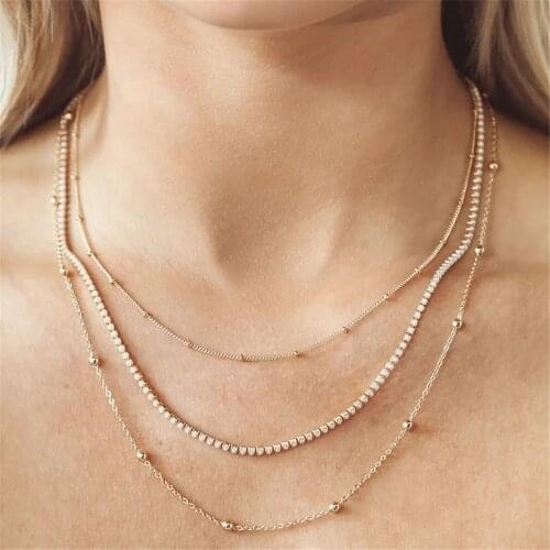 2021 New Simple Chain Gold Multilevel Necklaces For Women Fashion Necklace Artificial Pearl Metal Bead Female Jewelry Gift