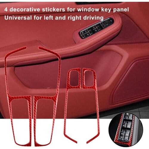 4Pcs Delicate Red Carbon Fiber Window Switch Panel Decor Sticker Carbon Fiber Panel Trim Sticker Easy Installation