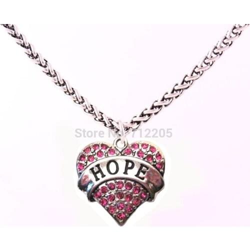Lobster Claw Wheat Link Chain with Large Clasp with crystal HOPE heart necklace