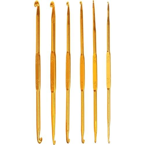 6pcs Golden Aluminum Double End Crochet Hook for DIY Knitting 2.0 - 7.0mm