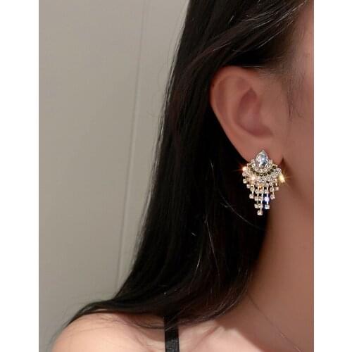 925 Silver Needle Fashion Jewelry with Personality Tide Water Drop Rhinestone Tassel Earrings Temperament Earrings for Women