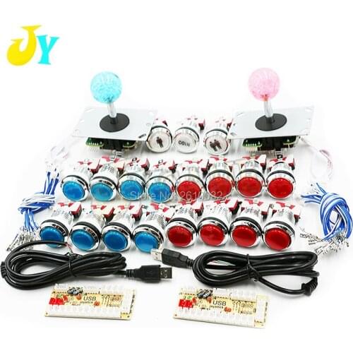 Arcade DIY Kits USB Control to PC LED Joystick 5V LED 2 Players Illuminated Push Buttons 2 x Zero Delay Keyboard Encoder