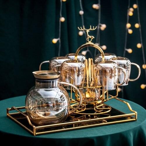 Big bottle Glass tea set luxury Home sitting room glass water bottle glass bottles Coffee cup set Boreal Europe style