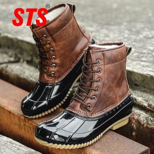 STS Womens Boots Lady Duck Boot With Waterproof Zipper Rubber Sole Women Rain Boots Lace Up Ankle Shoes Fur Winter Women Shoes