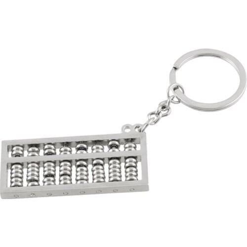 Silver Tone Mini Abacus Pendant Key Ring Keychain