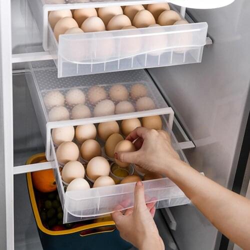 Household transparent 30 Lattice Egg Box Refrigerator Kitchen Single Layer Storage Box Egg Holder Care-Drawer-type Storage Box