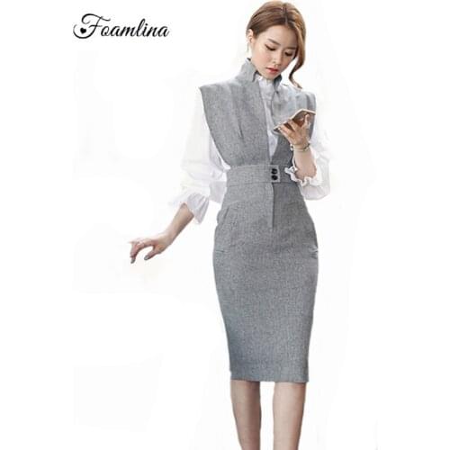 Foamlina Elegant Women Bodycon Dress Vestidos Deep V-neck Sleeveless Back Slit Office Ladies Work Party Dress Midi Vintage Dress